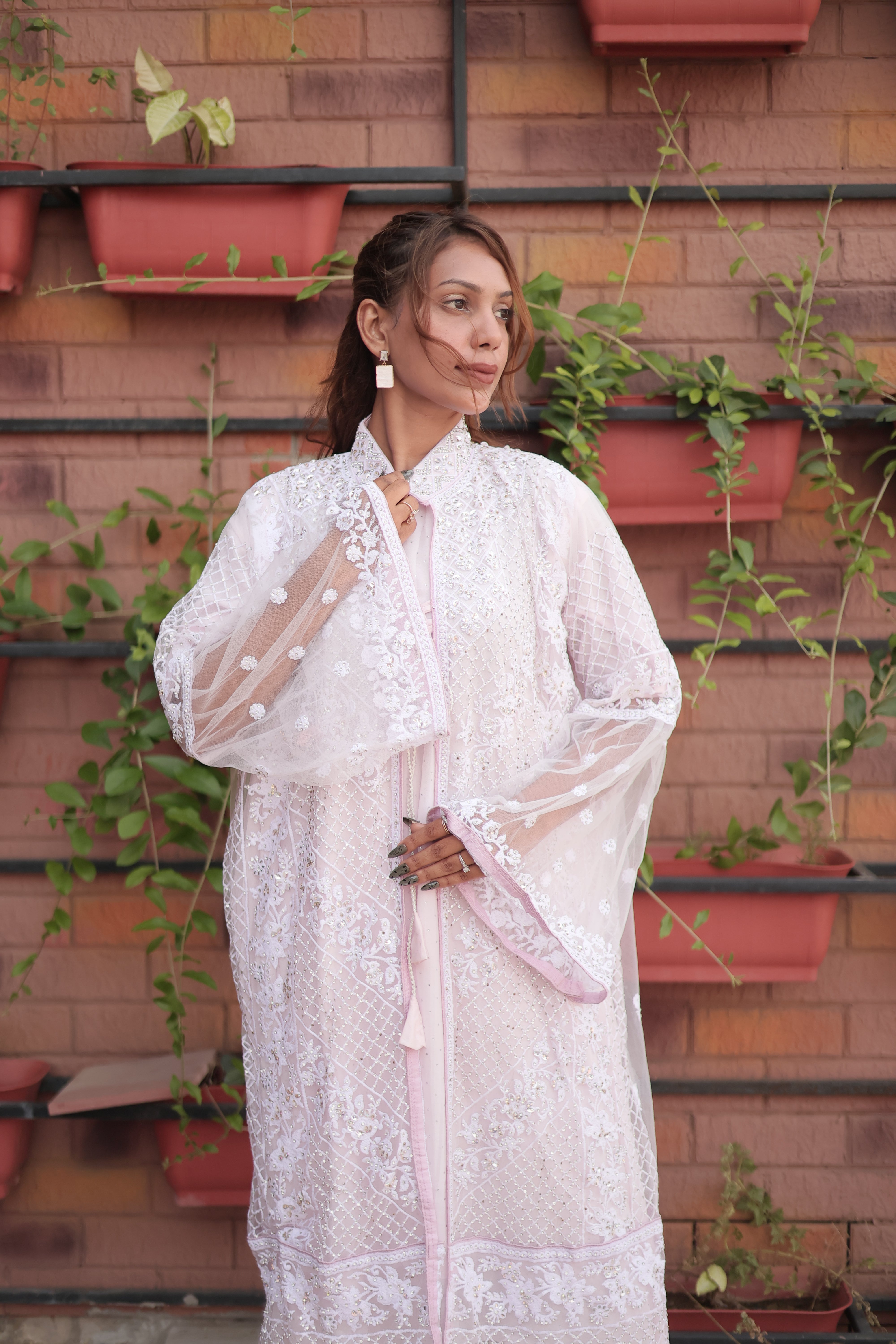 Blush Pink Luxury Embroidered Kurta Set with Organza Dupatta