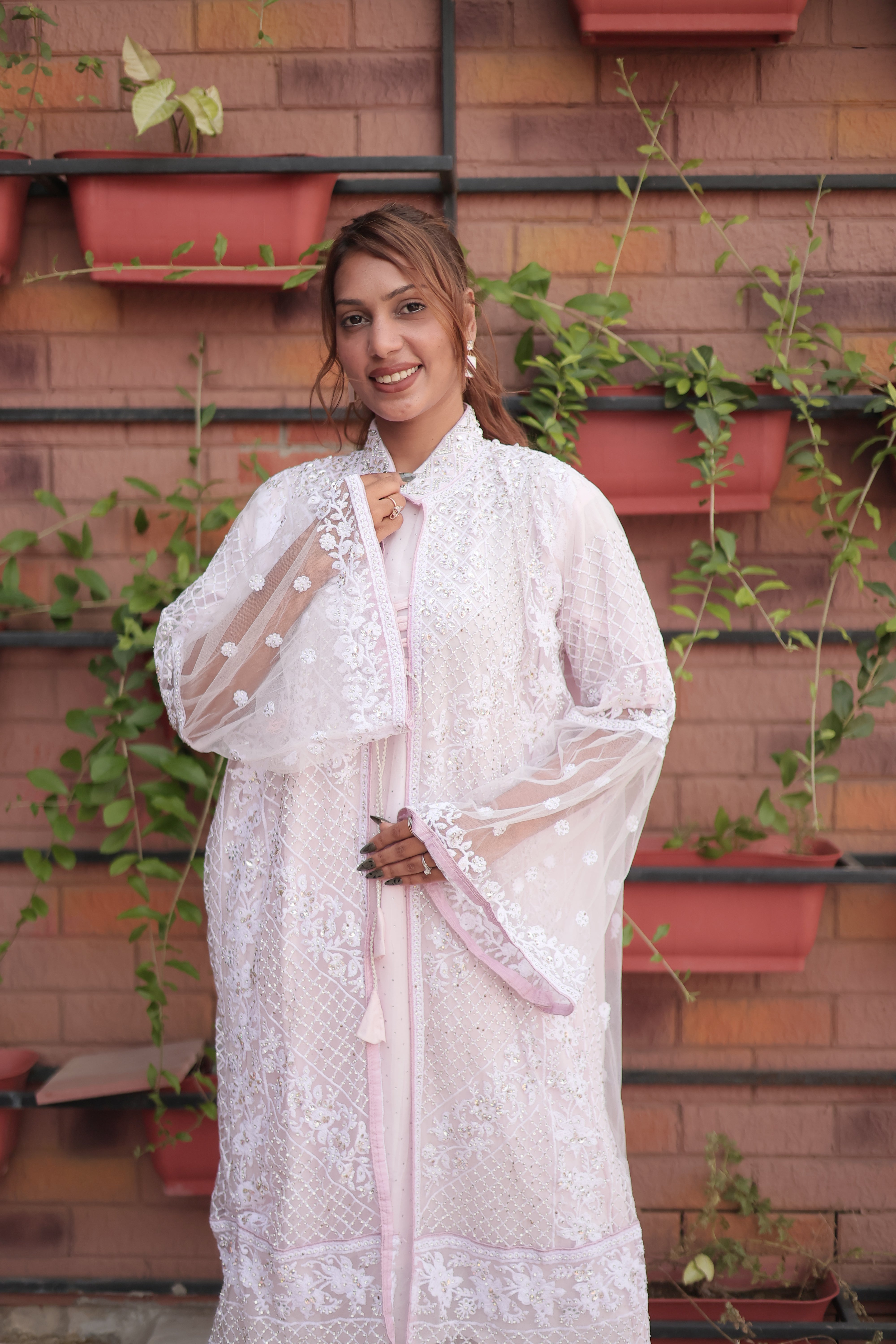 Blush Pink Luxury Embroidered Kurta Set with Organza Dupatta