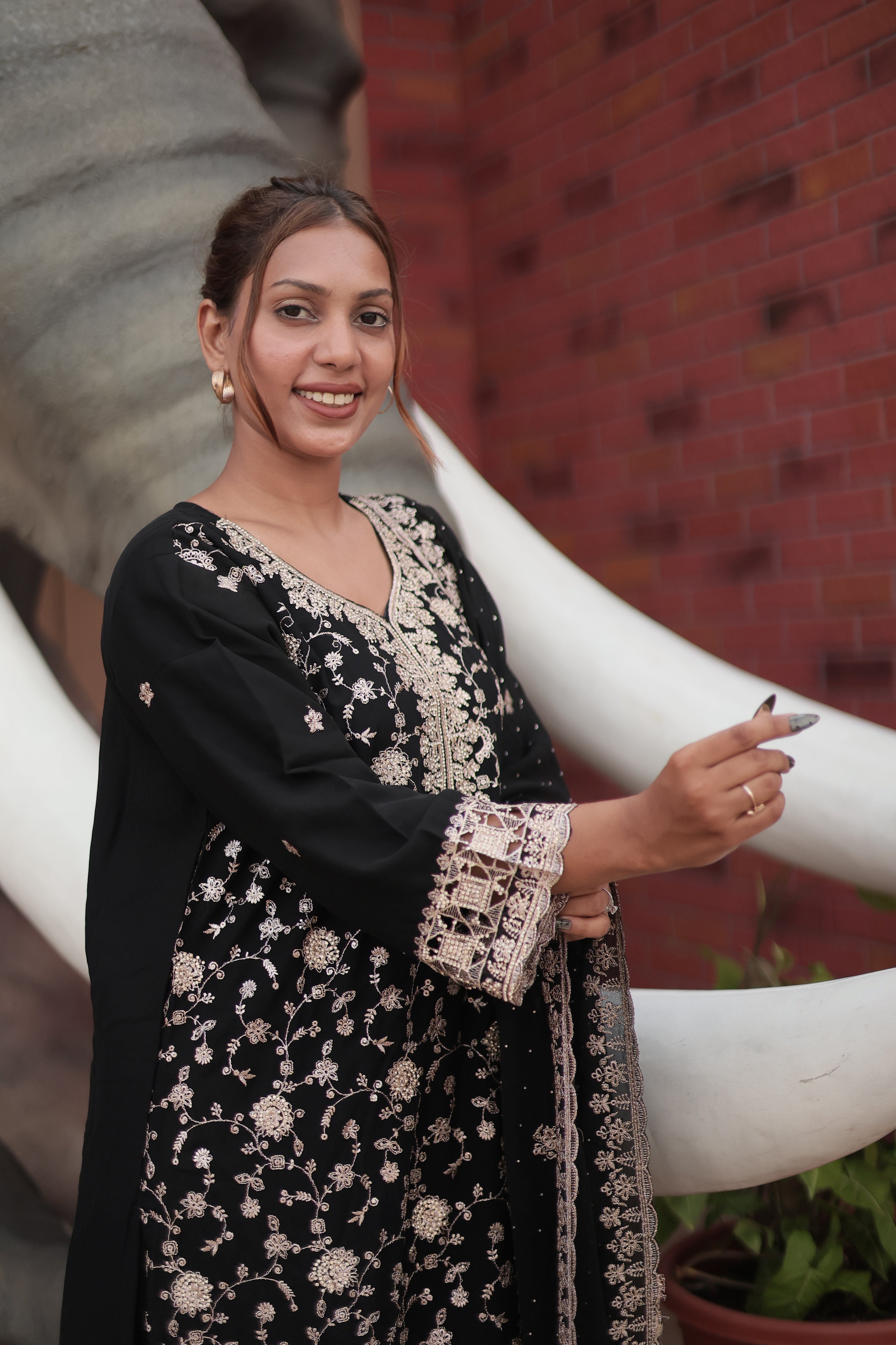 Black Luxury Embroidered Kurta Set with Embroidered Dupatta