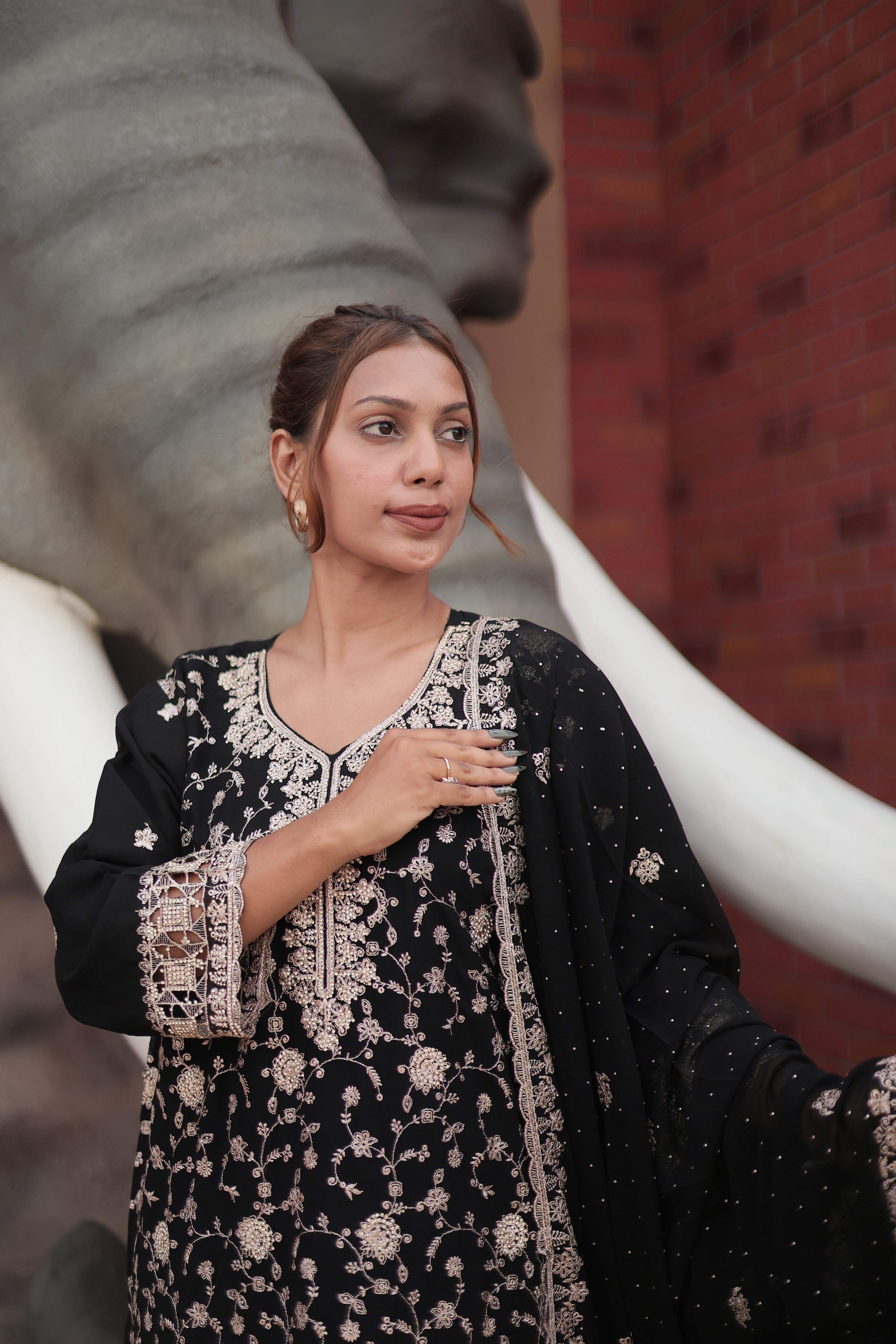 Black Luxury Embroidered Kurta Set with Embroidered Dupatta