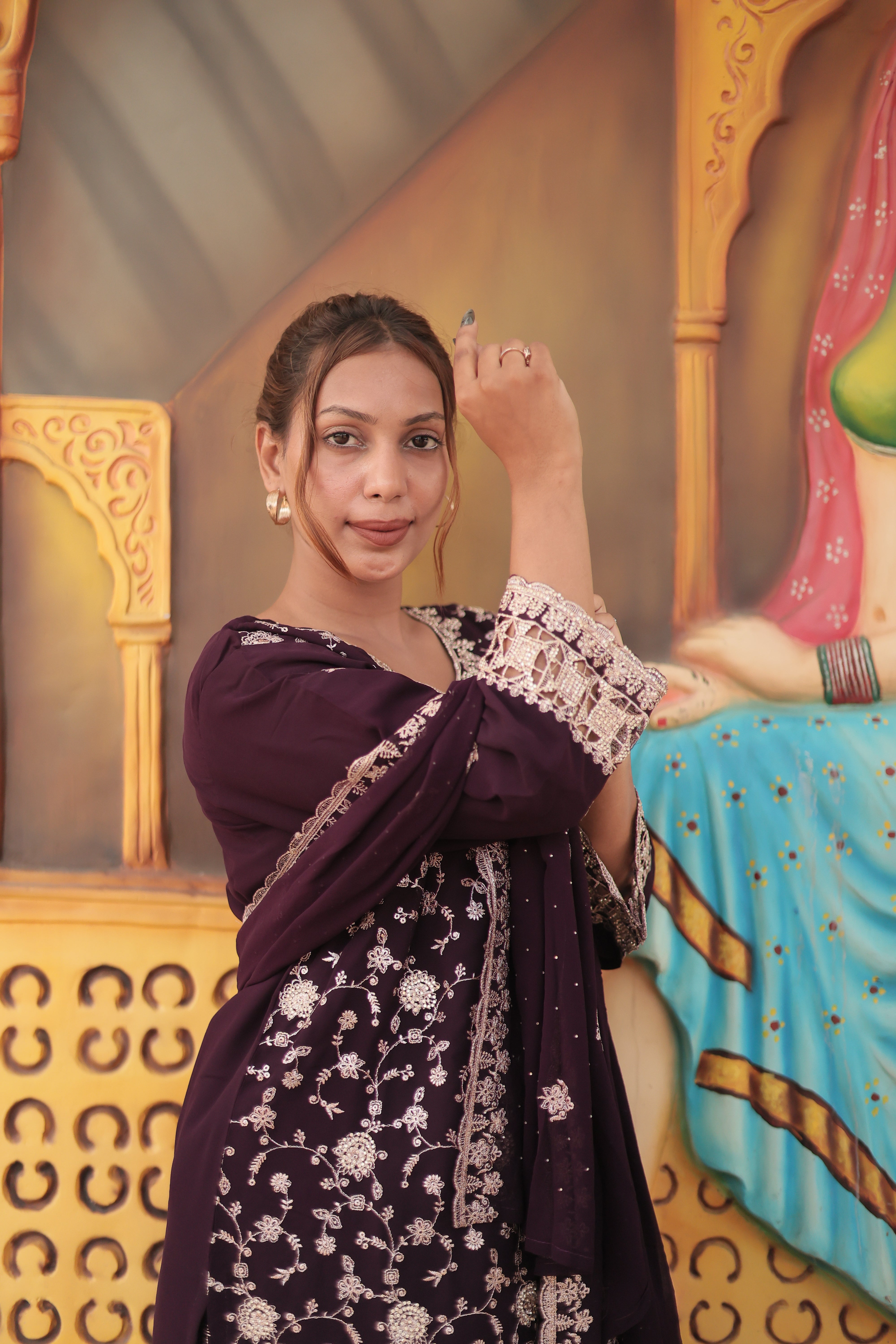 Deep Plum Luxury Embroidered Kurta Set with Embroidered Dupatta