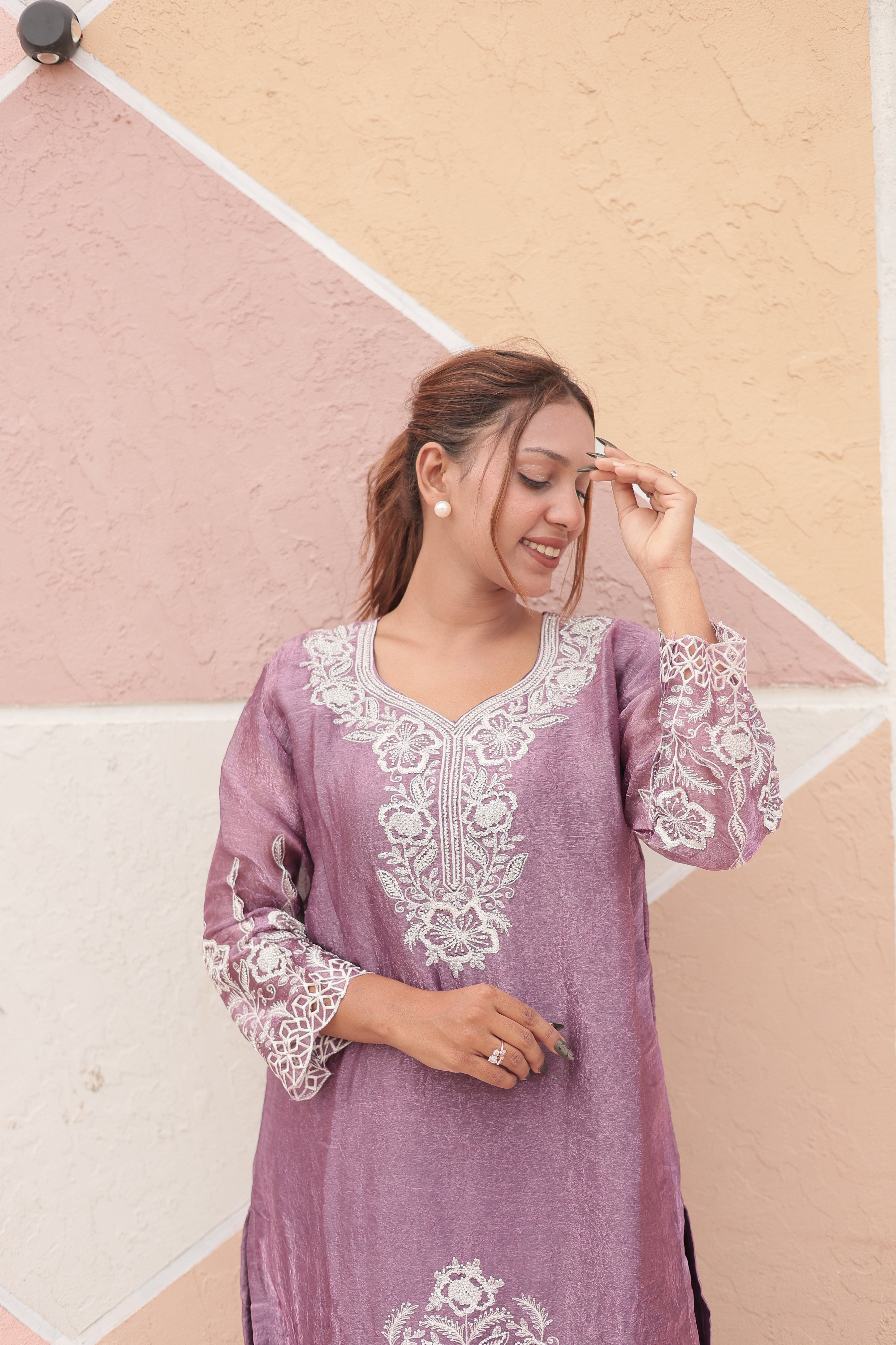 Dusty Lavender Luxury Embroidered Kurta Set with Embroidered Dupatta