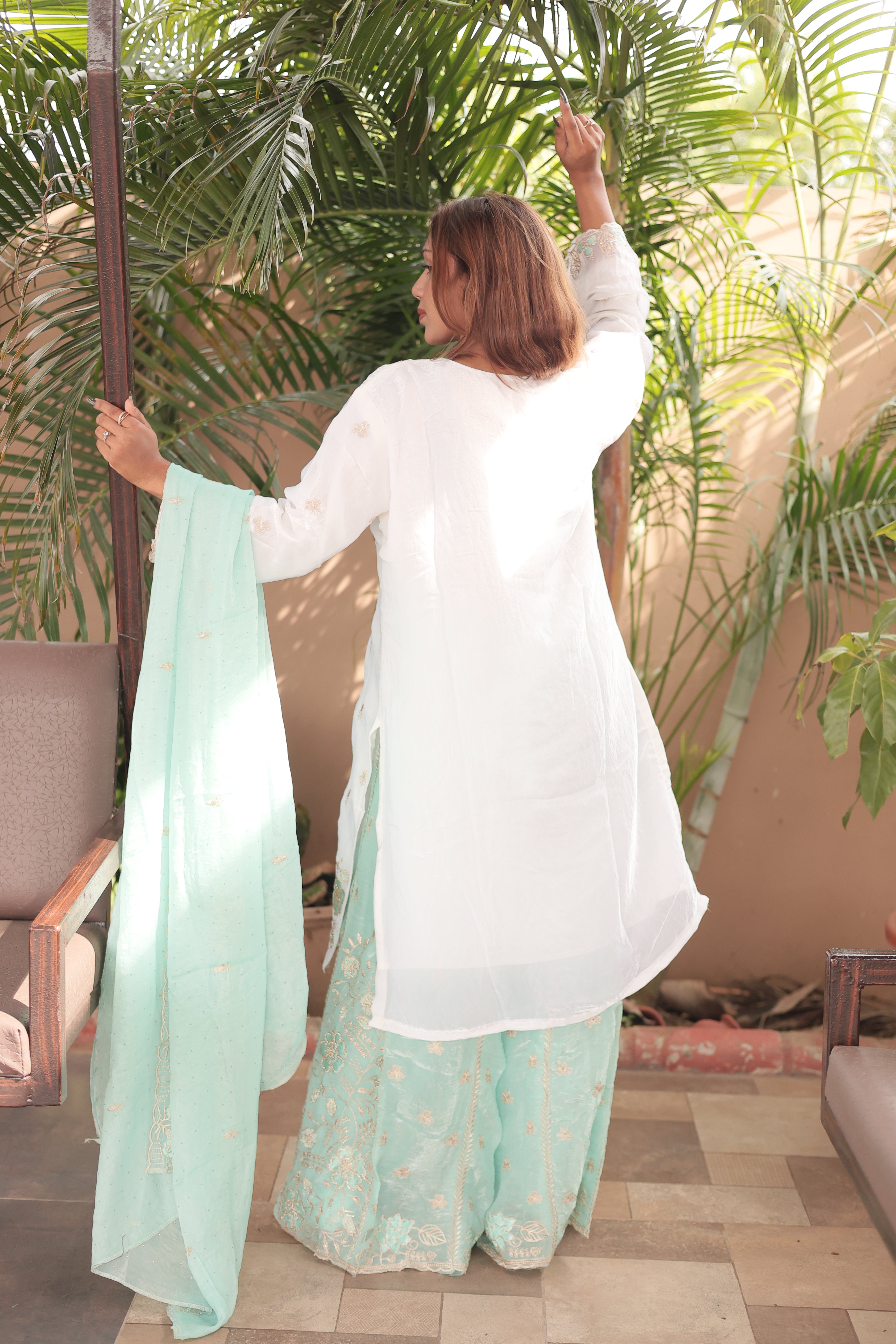 Ivory & Aqua Mint Luxury Embroidered Kurta Set with Embroidered Dupatta  Refresh your ethnic wa