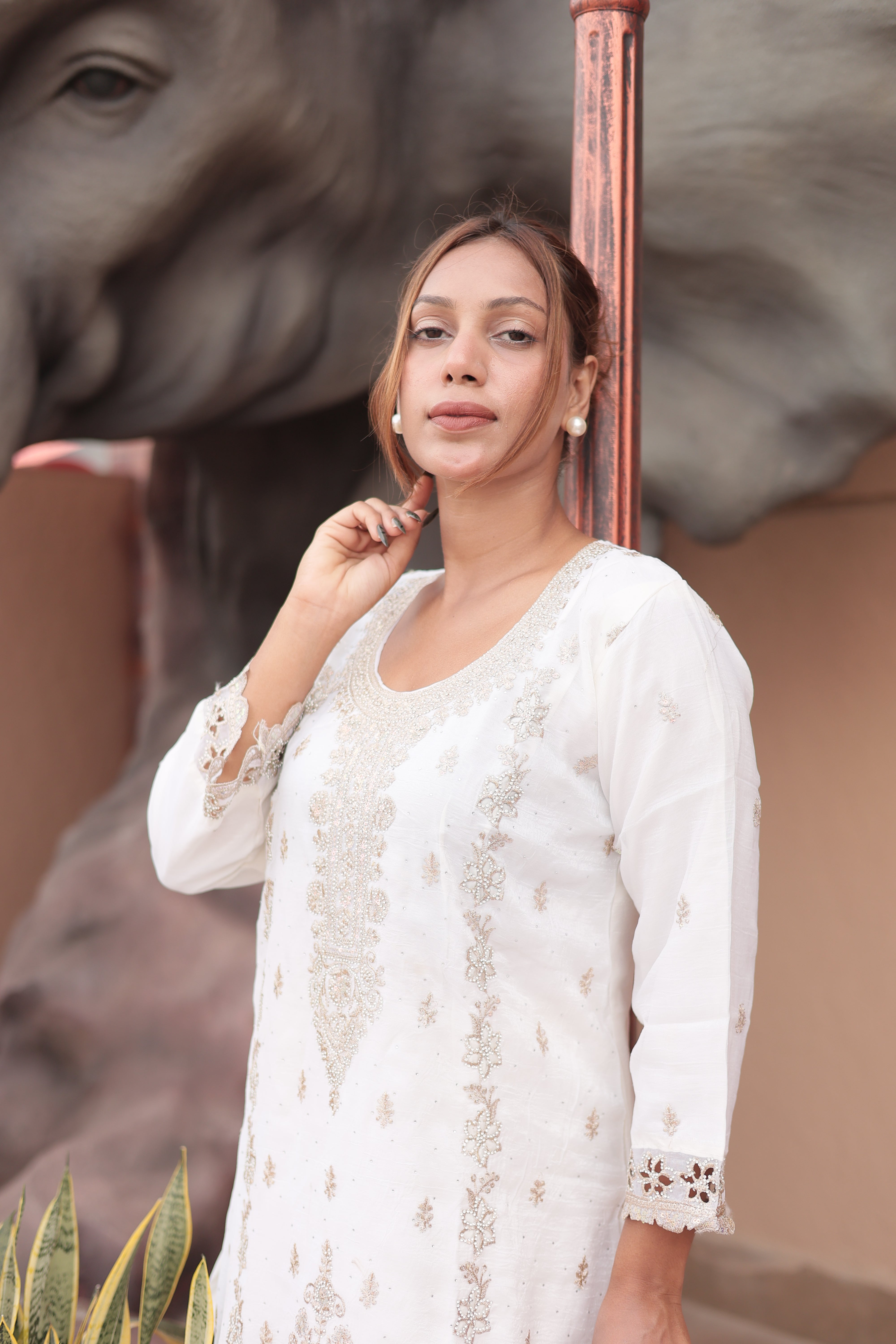 Ivory Luxury Embroidered Kurta Palazzo Set with Embroidered Dupatta