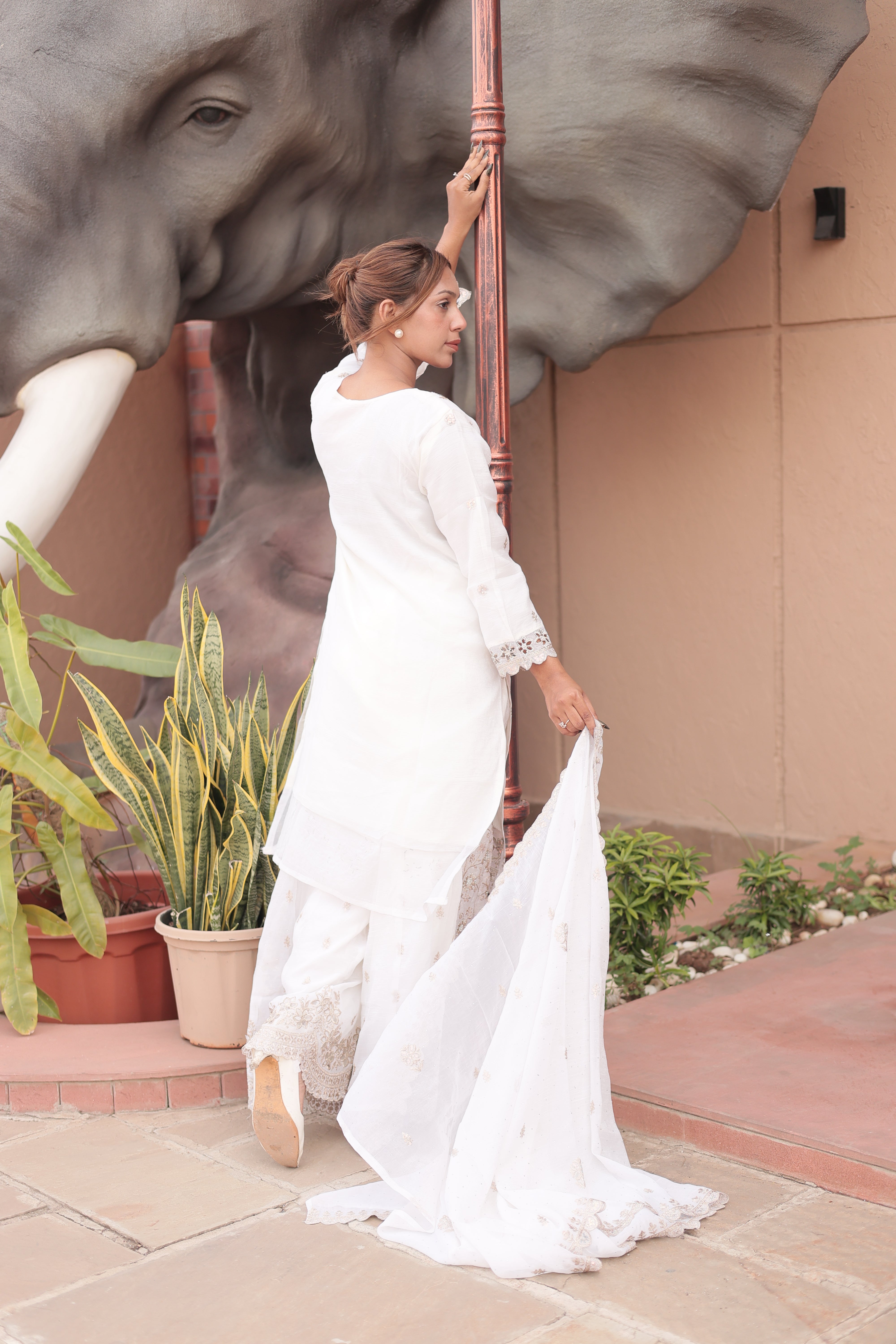 Ivory Luxury Embroidered Kurta Palazzo Set with Embroidered Dupatta